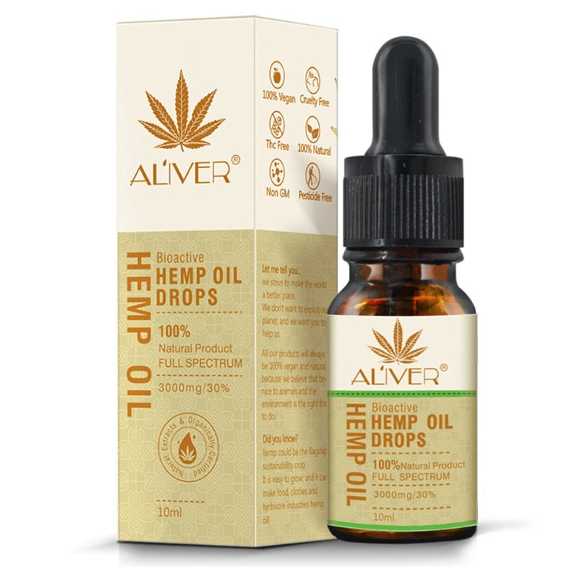 Aliver Herbel Organic Hemp Seed Oil Massage Essential Oil CBD Oil Soomthing Pressure Pain Improve Sleep Body Relieve Stress