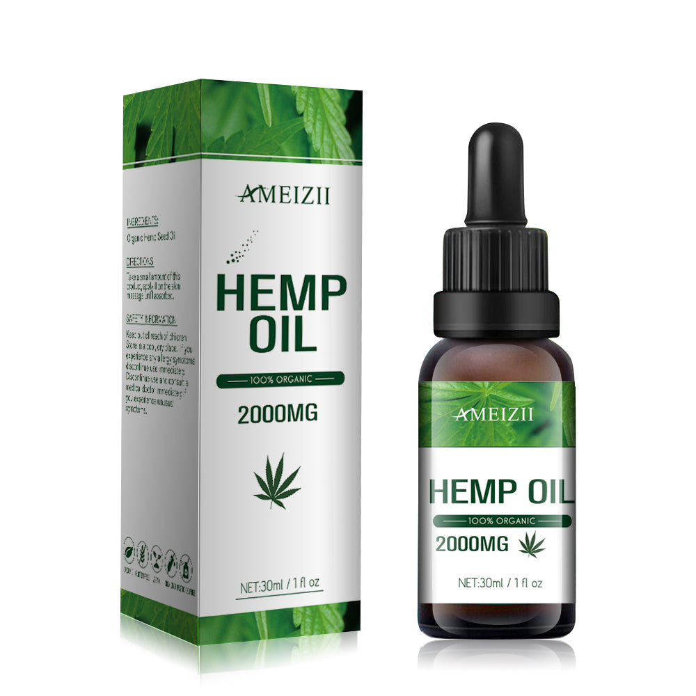 AMEIZII 30ml 100% Natural Organic Hemp Oil Sleep Aid Anti Stress Hemp Extract Drops for Pain Relief Reduce Anxiety Essence