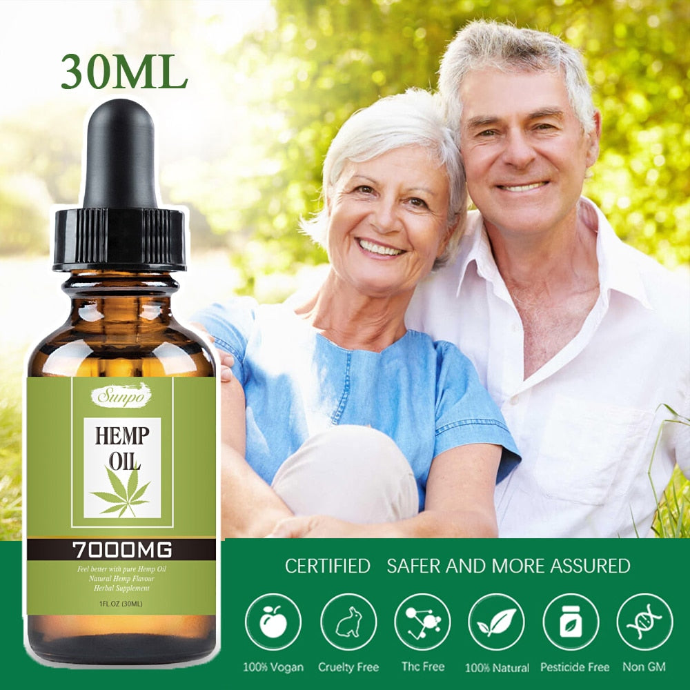 7000mg 30ml Organic Essential Hemp Oil Contain CBD Ingredient Herbal Drops Massage Body Relieve Stress Oil Skin Care Help Sleep