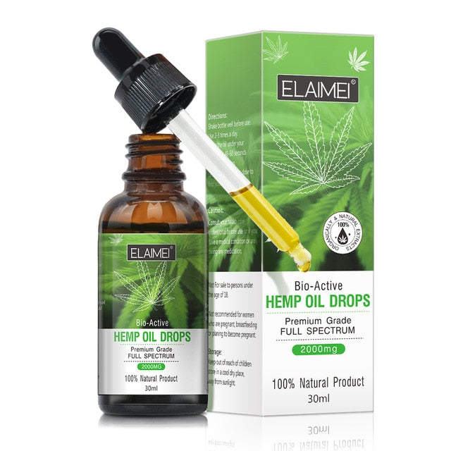 Elaimei 30ml Organic Essential Oils Hemp Seed Oil 2000MG Herbal Drops Relieve Stress cbd Oil Facial Body Skin Care Help Sleep